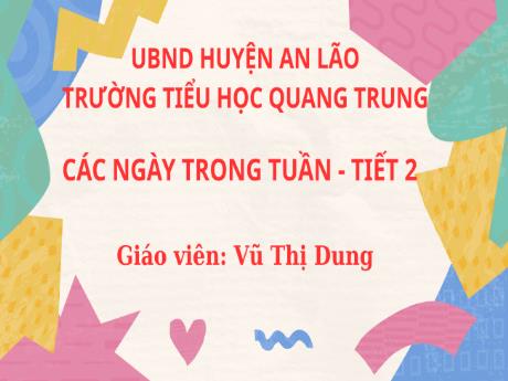 Bài giảng Toán 1 (Kết nối tri thức) - Bài 35: Các ngày trong tuần (Tiết 2) - Vũ Thị Dung